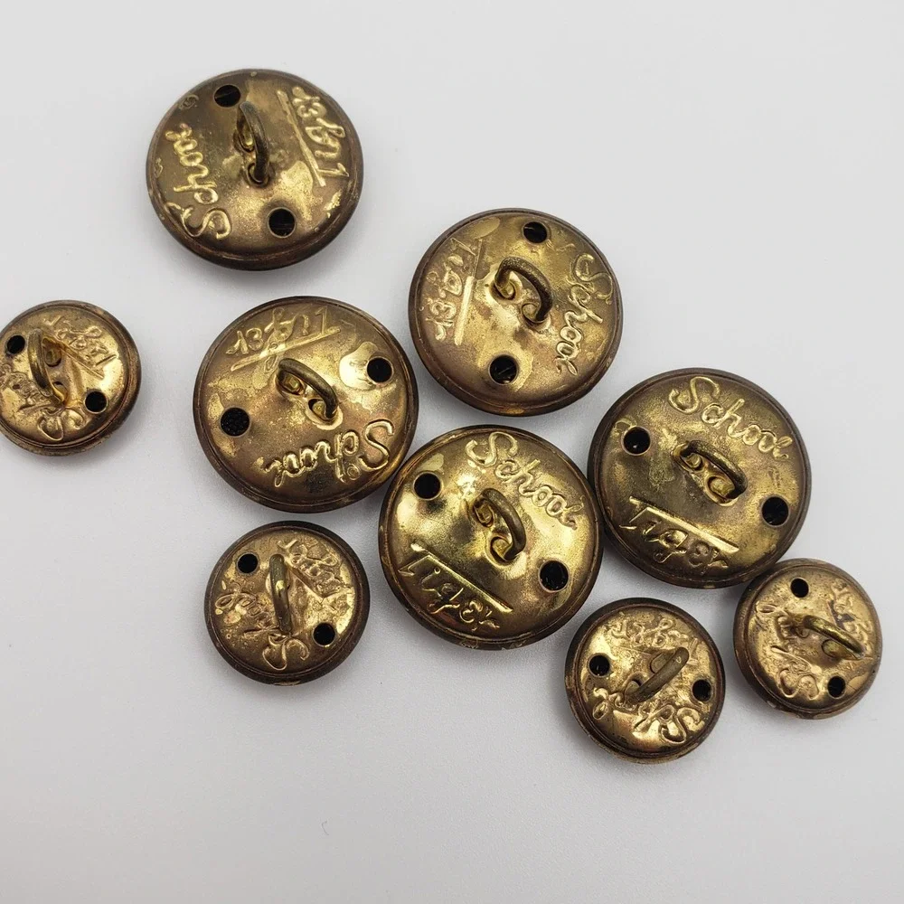 Tiger School Uniform Buttons Brass Finish Crest Metal Shank 9pc Set Gakuran